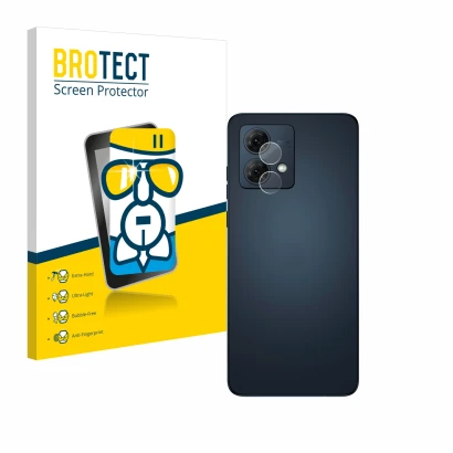 Parte frontal de un envase de producto con el logotipo de la marca BROTECT. Al lado se muestra el dispositivo Motorola Moto G8