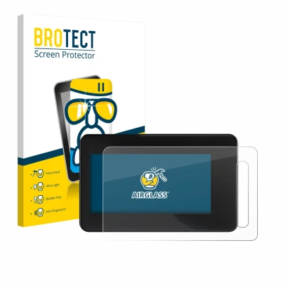 Parte frontal de un envase de producto con el logotipo de la marca BROTECT. Al lado se muestra el dispositivo Shimano Steps SC