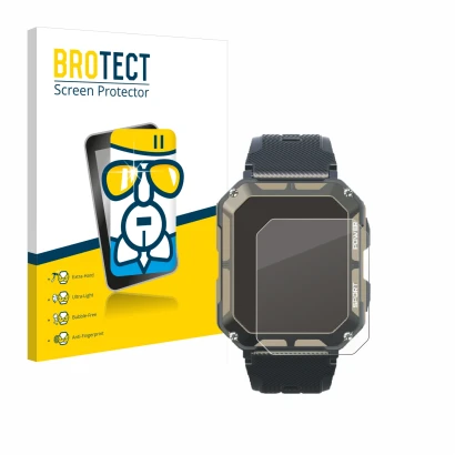 Parte frontal de un envase de producto con el logotipo de la marca BROTECT. Al lado se muestra el dispositivo Blackview C20Pro