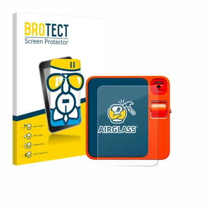 Parte frontal de un envase de producto con el logotipo de la marca BROTECT. Al lado se muestra el dispositivo rabbit r1 con su