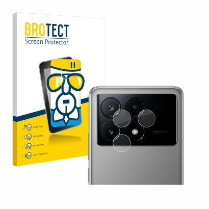 Parte frontal de un envase de producto con el logotipo de la marca BROTECT. Al lado se muestra el dispositivo Xiaomi Poco X6 P