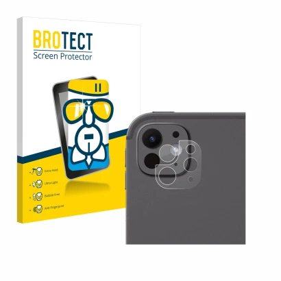 Parte frontal de un envase de producto con el logotipo de la marca BROTECT. Al lado se muestra el dispositivo Apple iPad Pro 1