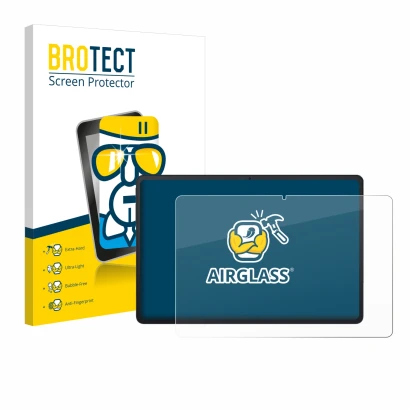 Parte frontal de un envase de producto con el logotipo de la marca BROTECT. Al lado se muestra el dispositivo Blackview Tab 90