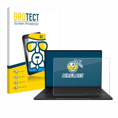 Parte frontal de un envase de producto con el logotipo de la marca BROTECT. Al lado se muestra el dispositivo ASUS ProArt PX13