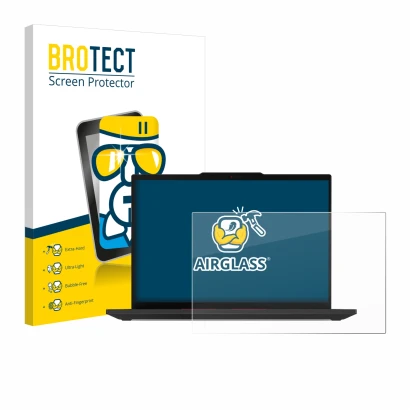 Parte frontal de un envase de producto con el logotipo de la marca BROTECT. Al lado se muestra el dispositivo Lenovo ThinkPad