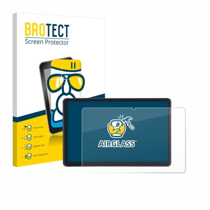 Parte frontal de un envase de producto con el logotipo de la marca BROTECT. Al lado se muestra el dispositivo Acepad A170 10.4