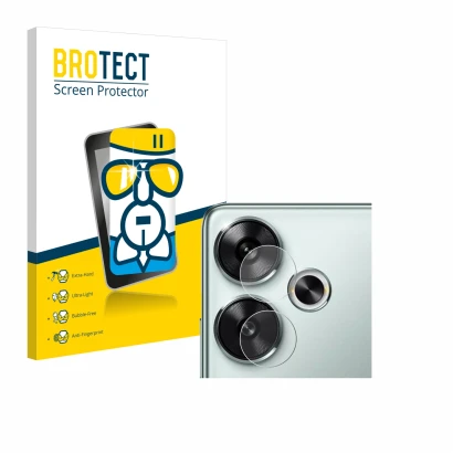 Parte frontal de un envase de producto con el logotipo de la marca BROTECT. Al lado se muestra el dispositivo Xiaomi Poco F6 (