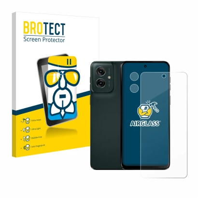 Parte frontal de un envase de producto con el logotipo de la marca BROTECT. Al lado se muestra el dispositivo Motorola Moto G5