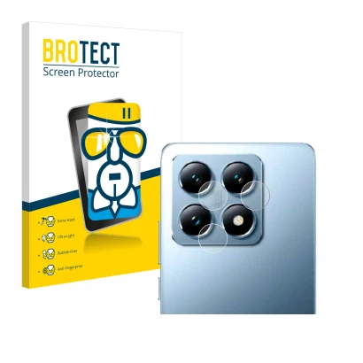 Parte frontal de un envase de producto con el logotipo de la marca BROTECT. Al lado se muestra el dispositivo Xiaomi 14T Pro (