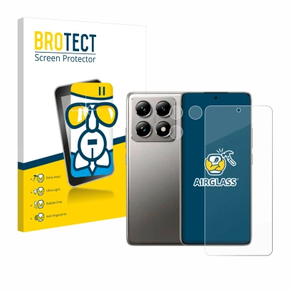 Parte frontal de un envase de producto con el logotipo de la marca BROTECT. Al lado se muestra el dispositivo Xiaomi 14T (Fron