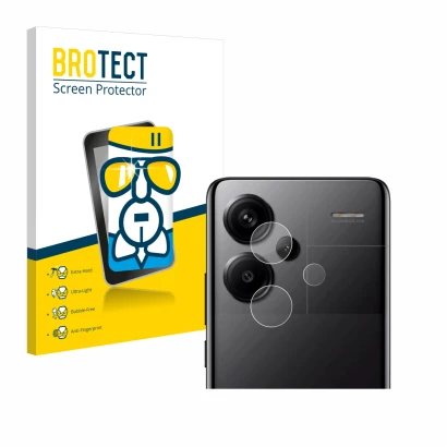 Parte frontal de un envase de producto con el logotipo de la marca BROTECT. Al lado se muestra el dispositivo Xiaomi Redmi Not