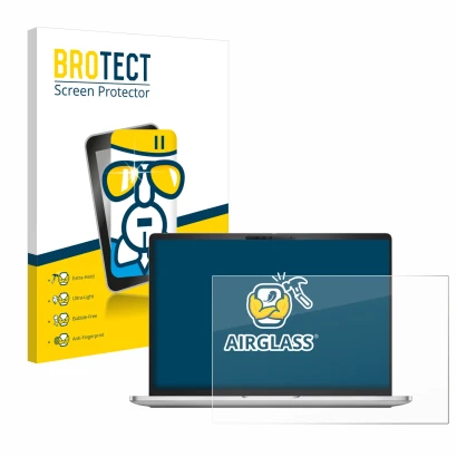 Parte frontal de un envase de producto con el logotipo de la marca BROTECT. Al lado se muestra el dispositivo Dell Pro 16 Plus