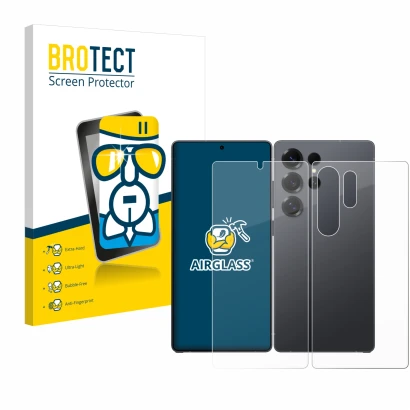 Parte frontal de un envase de producto con el logotipo de la marca BROTECT. Al lado se muestra el dispositivo Samsung Galaxy S