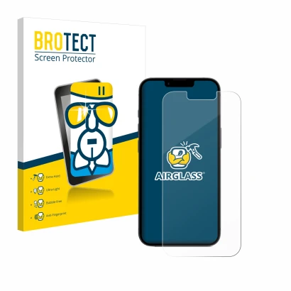 Parte frontal de un envase de producto con el logotipo de la marca BROTECT. Al lado se muestra el dispositivo Apple iPhone 16e