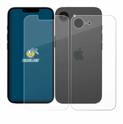 Imagen del dispositivo Apple iPhone 16e (Frontal+Trasero) con una amplia variedad de protectores de pantalla.