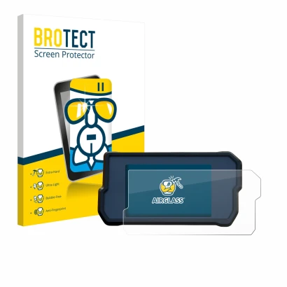 Parte frontal de un envase de producto con el logotipo de la marca BROTECT. Al lado se muestra el dispositivo KTM RC125 / RC39