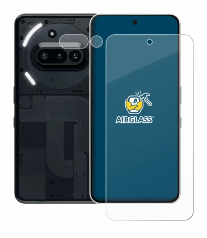 Imagen del dispositivo Nothing Phone (3a) (Frontal+Cámara) con una amplia variedad de protectores de pantalla.