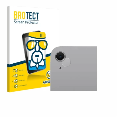 Parte frontal de un envase de producto con el logotipo de la marca BROTECT. Al lado se muestra el dispositivo Apple iPad Air 1