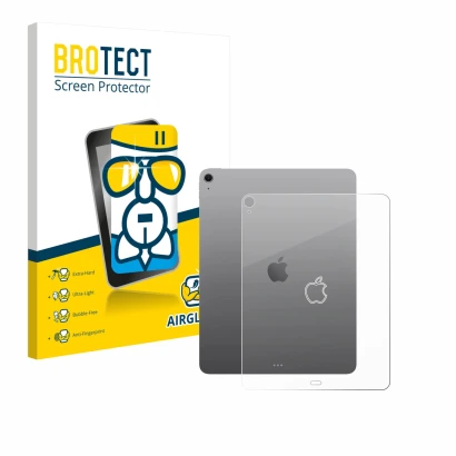 Parte frontal de un envase de producto con el logotipo de la marca BROTECT. Al lado se muestra el dispositivo Apple iPad Air 1