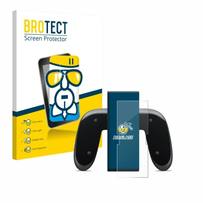 Parte frontal de un envase de producto con el logotipo de la marca BROTECT. Al lado se muestra el dispositivo Nintendo Switch 