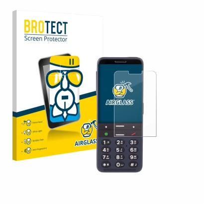 Parte frontal de un envase de producto con el logotipo de la marca BROTECT. Al lado se muestra el dispositivo BlindShell Class