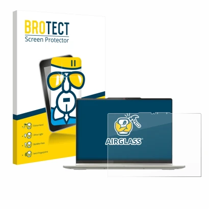 Parte frontal de un envase de producto con el logotipo de la marca BROTECT. Al lado se muestra el dispositivo Lenovo Yoga 7 2-