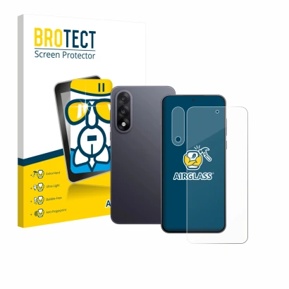 Parte frontal de un envase de producto con el logotipo de la marca BROTECT. Al lado se muestra el dispositivo OnePlus Nord 5 (