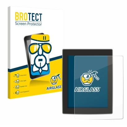 Parte frontal de un envase de producto con el logotipo de la marca BROTECT. Al lado se muestra el dispositivo Volvo XC90 11.2"