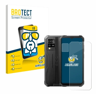 Parte frontal de un envase de producto con el logotipo de la marca BROTECT. Al lado se muestra el dispositivo Blackview BV4800