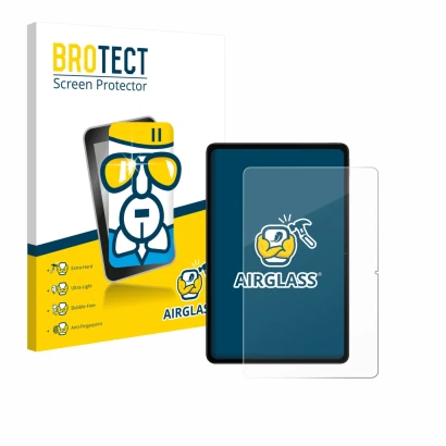 Parte frontal de un envase de producto con el logotipo de la marca BROTECT. Al lado se muestra el dispositivo Xiaomi Redmi Pad