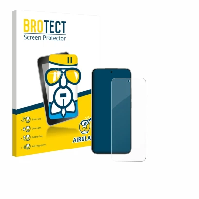 Parte frontal de un envase de producto con el logotipo de la marca BROTECT. Al lado se muestra el dispositivo Xiaomi 15T con s