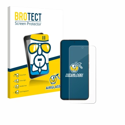 Parte frontal de un envase de producto con el logotipo de la marca BROTECT. Al lado se muestra el dispositivo Xiaomi 15T Pro c