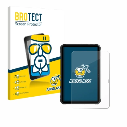 Parte frontal de un envase de producto con el logotipo de la marca BROTECT. Al lado se muestra el dispositivo Blackview Active