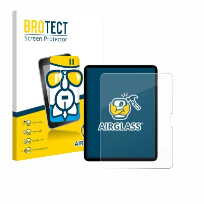 Parte frontal de un envase de producto con el logotipo de la marca BROTECT. Al lado se muestra el dispositivo Apple iPad Pro 1