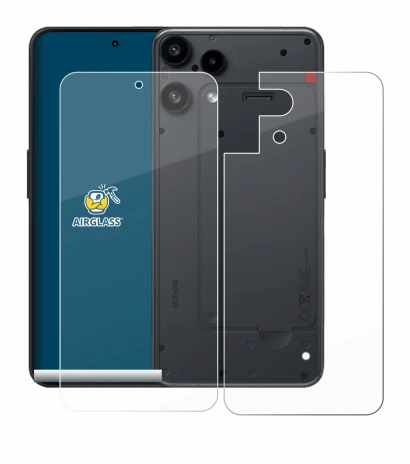 Imagen del dispositivo Nothing Phone (3a) Lite (Frontal+Trasero) con una amplia variedad de protectores de pantalla.