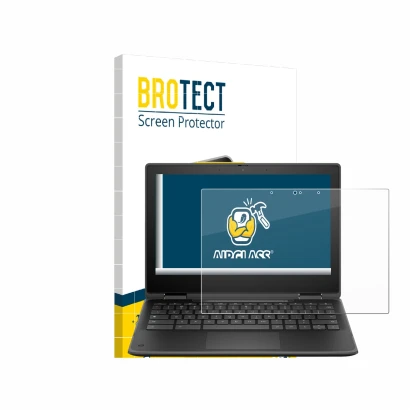 Parte frontal de un envase de producto con el logotipo de la marca BROTECT. Al lado se muestra el dispositivo HP Fortis Flip G