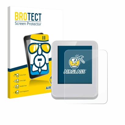 Parte frontal de un envase de producto con el logotipo de la marca BROTECT. Al lado se muestra el dispositivo Bresser ClimaTem