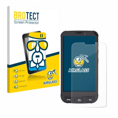 Parte frontal de un envase de producto con el logotipo de la marca BROTECT. Al lado se muestra el dispositivo Olympia Neo Mini