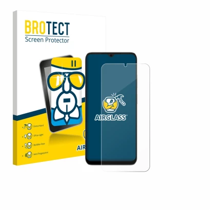 Parte frontal de un envase de producto con el logotipo de la marca BROTECT. Al lado se muestra el dispositivo Doogee Note 56X 