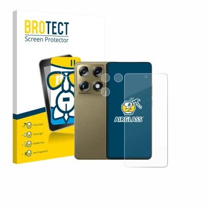 Parte frontal de un envase de producto con el logotipo de la marca BROTECT. Al lado se muestra el dispositivo Motorola Signatu