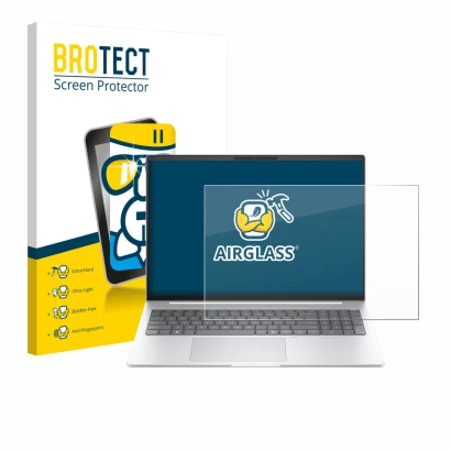 Parte frontal de un envase de producto con el logotipo de la marca BROTECT. Al lado se muestra el dispositivo HP EliteBook 8 G