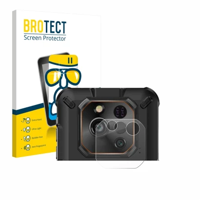 Parte frontal de un envase de producto con el logotipo de la marca BROTECT. Al lado se muestra el dispositivo Ulefone RugOne X
