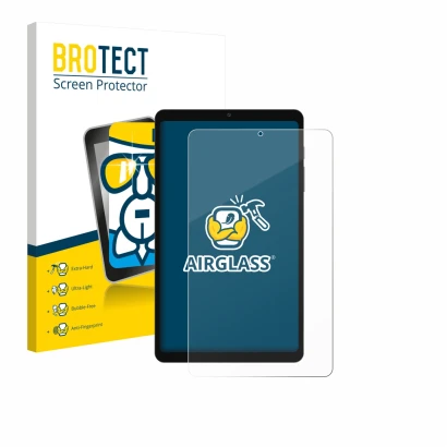 Parte frontal de un envase de producto con el logotipo de la marca BROTECT. Al lado se muestra el dispositivo Blackview Link 2