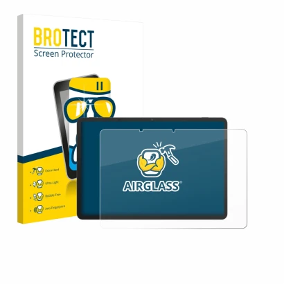 Parte frontal de un envase de producto con el logotipo de la marca BROTECT. Al lado se muestra el dispositivo TCL NxtPaper 11 