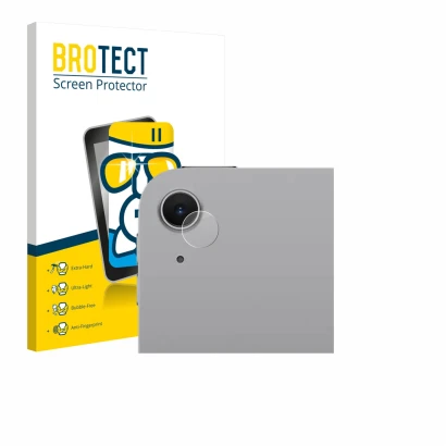 Parte frontal de un envase de producto con el logotipo de la marca BROTECT. Al lado se muestra el dispositivo Apple iPad Air 1