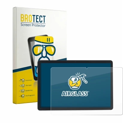 Parte frontal de un envase de producto con el logotipo de la marca BROTECT. Al lado se muestra el dispositivo Acepad A172 con