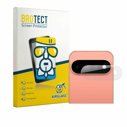 Parte frontal de un envase de producto con el logotipo de la marca BROTECT. Al lado se muestra el dispositivo Google Pixel 11 