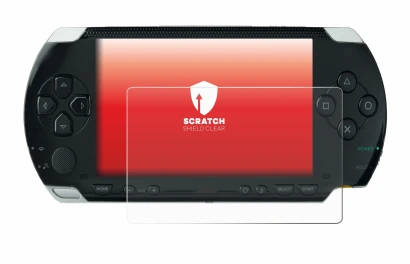 Imagen del dispositivo Sony PSP 1000 con una amplia variedad de protectores de pantalla.