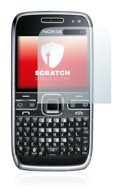 Imagen del dispositivo Nokia E72 con una amplia variedad de protectores de pantalla.