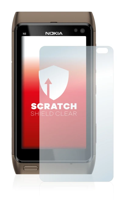Imagen del dispositivo Nokia n8 con una amplia variedad de protectores de pantalla.